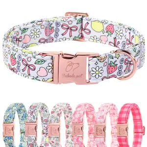 Cute Dog Collar, Spring Summer Pastel Dog Collars, Fruit Garden Dream Puppy Collar, Adjustable Heavy Duty Pet Collar for Small Medium Large Dogs with Metal Buckle