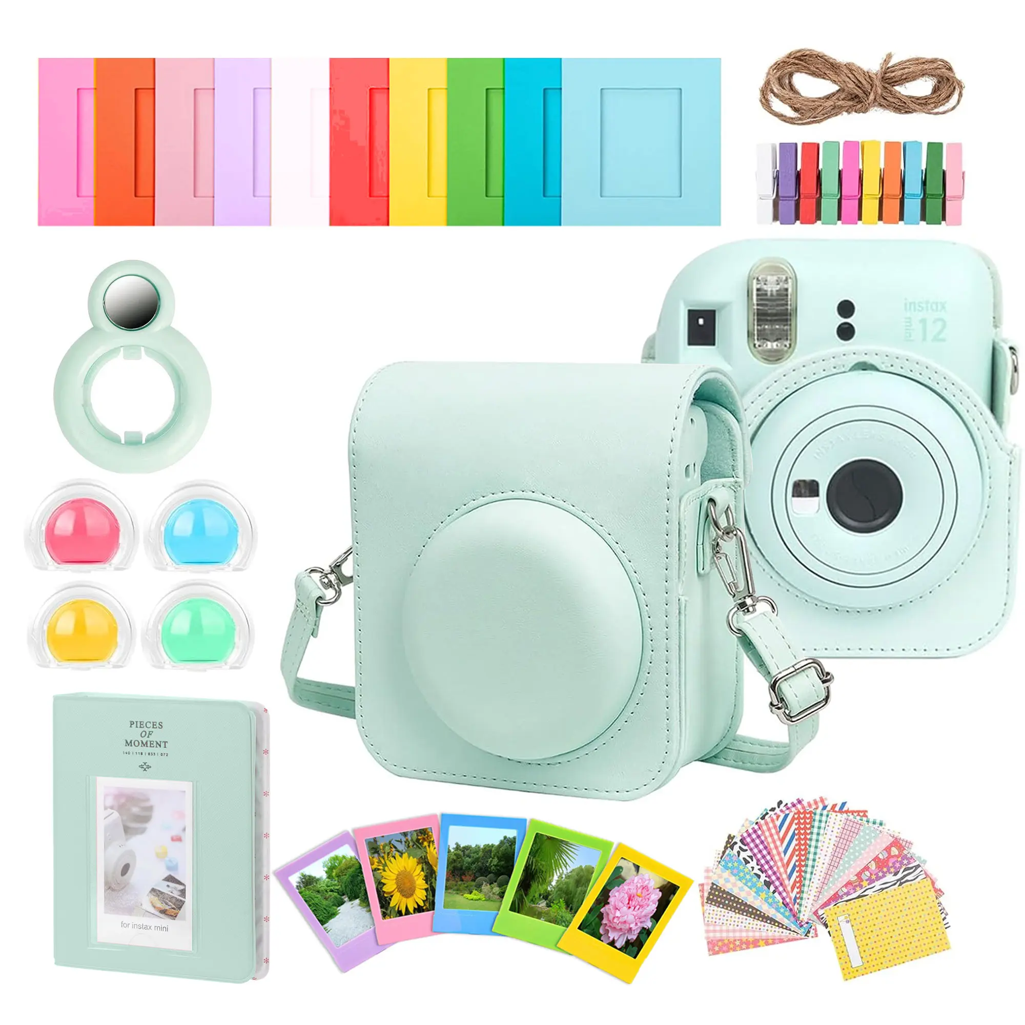 Complete Accessory Kit for Fujifilm Instax Mini 8/9/11/12 – Camera Case, Photo Album, Frames, Stickers & Lens Filters (Green)