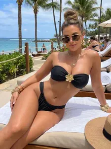 New Arrival Spring/Summer Sexy & Elegant Solid Bandeau Bathing Suits Bikini, Suitable For Beach, Vacation, Party, Date