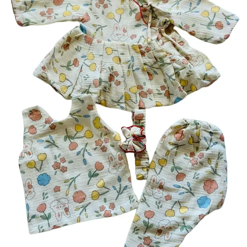Nepali Traditional 4 piece muslin Bhoto frock set.