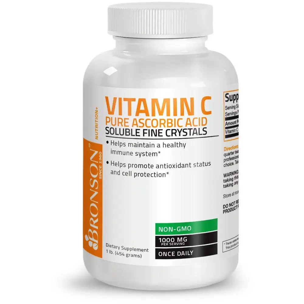 Bronson Vitamin C Powder Pure Ascorbic Acid Soluble Fine Non GMO Crystals – Promotes Healthy Immune System and Cell Protection – Powerful Antioxidant Supplement Dietary Healthcare