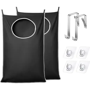 Large Size 2 Pack Door Hanging Laundry Hamper, XL Hanging Hamper Bag with Large opening and 2 Hooks for Whole Family Dirty clothes Large Size 36.5X22.5 inch Hanging Laundry bag (Black-2pack)