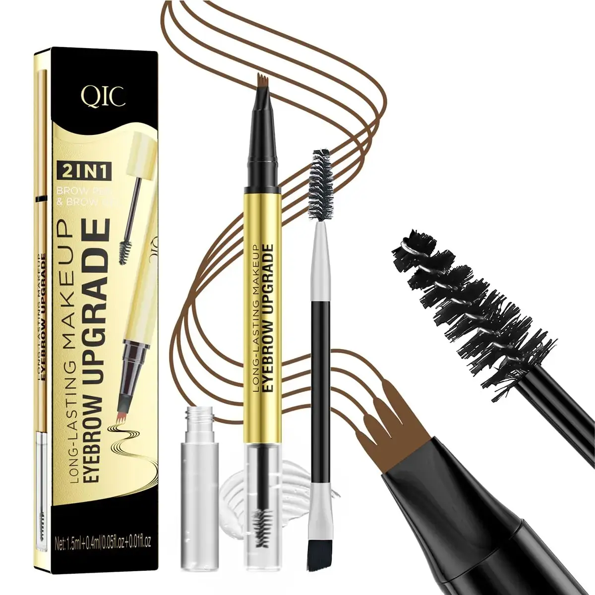 2-in-1 Microblading Eyebrow Pen with 4-Tip Fine Tip Applicator & Sealing Gel - Waterproof & Long-Lasting for a Natural Look, Fine Tips