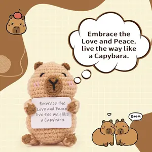 Capybara Gifts, Positive Crochet Animals Capybara, Knitted Wool Capybara Toy with Positive Card, Cheer Up for Friends, Women, Girls and Boys as Birthday Christmas