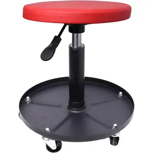 Mechanic Stool, 300 LBS Rolling Pneumatic Creeper Garage/Shop Seat, Adjustable Height Padded Rolling Workshop Stool with Tool Tray, for Garage, Shop, Auto Repair (Red)