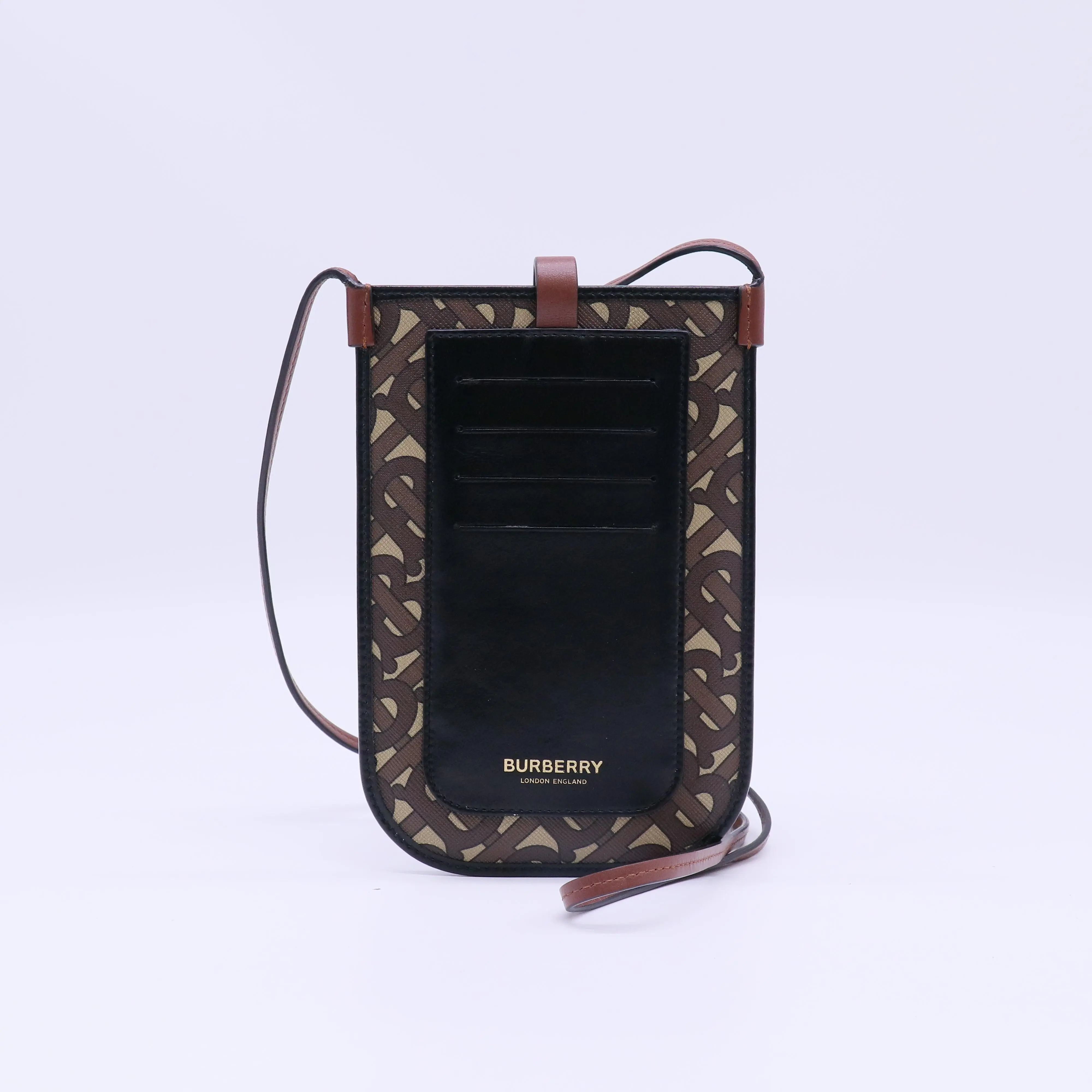 Pre-owned BURBERRY Leather Crossbody Bags Monogram Print E Canvas Anne Phone Case with Strap B22862