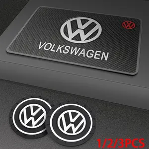 1/2/3PCS car coaster anti-slip mat spill-proof leak-proof rubber wear-resistant dirt-resistant environmentally friendly odor-free for Volkswagen VW GTI Golf 5 6 7 Mk4 Mk5 Mk6 Polo Passat B5 B6 B7 Scirocco Jetta Tiguan CC Touareg Beetle Rline R TouranBora