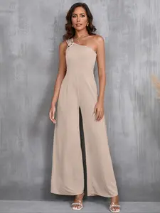Women's Casual Strapless One-Piece Jumpsuit, Slim-Fitting Sleeveless Romper, Plain Pattern, All Seasons Wear, No Ca Prop 65