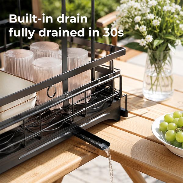 UFORU Double-Layer Foldable Dish Rack with Drip Tray - High Capacity Kitchen Counter Organizer, 1 Unit Collapsible Utensil Organiser for Small Home Countertops