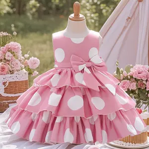 2100  Dress For Kids Girl Kids Girls Fashion Summer Cute Polka Dot Dress Baby 1st Birthday Tutu Ball Gown