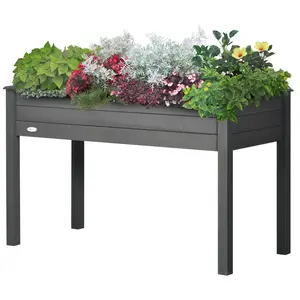 48" Raised Garden Bed Elevated Wooden Planter Box with Holes for Vegetables Herbs Flowers Dark Gray Self Draining Trough Design for Backyard