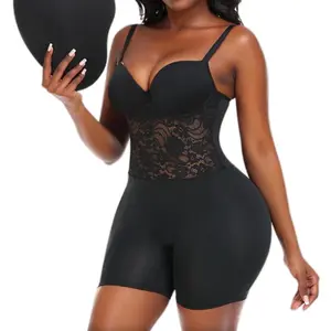 Sexy plus size slight stretch lace stitching padded lift hip shapewear playsuit Womenswear Underwear Comfort Compression