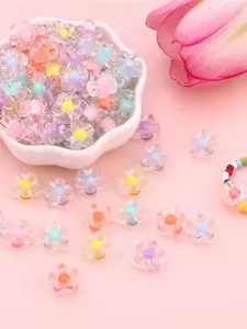 100PCS Acrylic Flower/ Butterfly/ Round Beads, Colorful Transparent Bead Charms for DIY Bracelets, Necklaces & Jewelry Craft Supplies