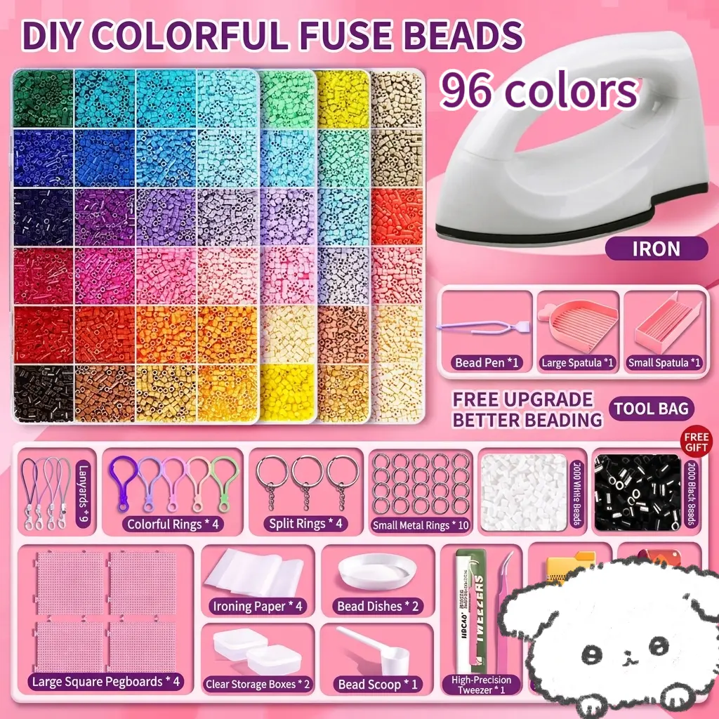 48/96 Color 2.6mm Plastic Fuse Beads Kit | 3D Pixel Puzzle DIY Craft Beads Set with Pegboard, Ironing Paper, Tweezers & Accessories
