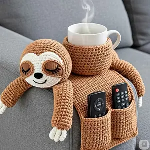 Crochet Kit for Beginners Adults: Handmade Weaving Tool Set with Detailed Video Tutorials or Digital PDF file - Materials are complete - Gift Weaving Set Sofa Armrest Storage Hanging Bag, Cute Sloth Sofa Storage Bag Organizer Crochet Kit