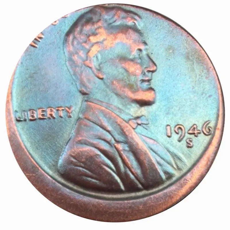 1946 S Lincoln Die Obverse | Rare Blue toning | Wheat Cent Coin - Uncirculated | Historical Collectible
