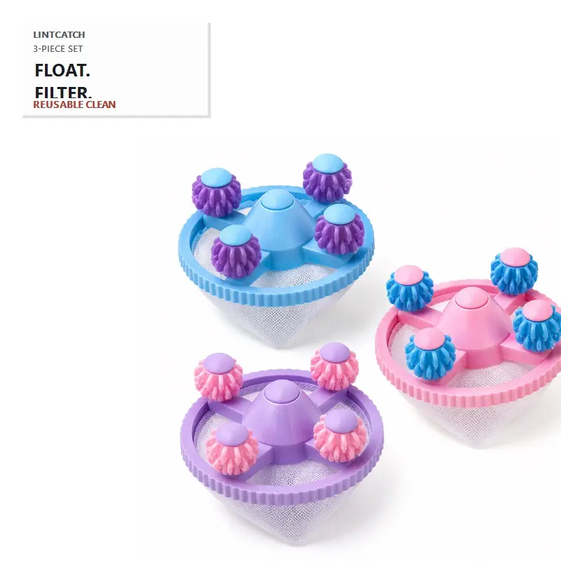 3PCS Washing Machine Lint Catcher, Floating Laundry Hair & Pet Fur Remover with Fine Mesh Filter Bag, Reusable Washer Lint Trap Cleaning Balls, Random Colors