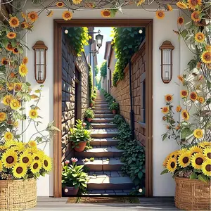 Reusable Polyester 2D Flat Sunflower Vine Door Banner - Party Decoration Supplies, Pastoral Home Hanging Curtain, Birthday Courtyard Backdrop