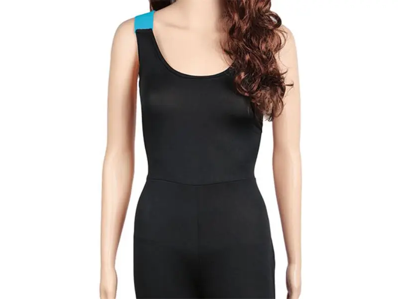 212 MAIN Women's Athletic Style Activewear Low Cut Yoga Jumpsuit - 2XL, Blue, Stretchable Polyester Blend Fabric, Contrast Straps, Workout Gym & Lounging Outfit