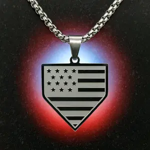 Stainless Steel American Flag Home Plate Pendant Necklace | Baseball Patriot Chain for Men & Women | Gift for Fans  Patriotic Power Piece – Bold stainless steel pendant