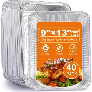 40 Pack  Foil Pans 9x13 Disposable - Half Size Tin oil Heavy Duty Deep Steam Table Pan,  foil Sheets Tray Chafing Grill Accessories for Cooking, Baking, Storing,  Prepping