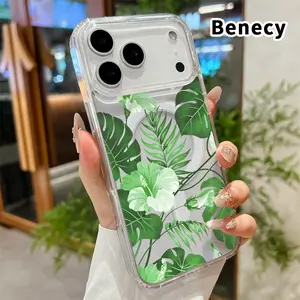 Clear Magnetic Case for iPhone 17 16  Pro Max Plus 15 14 13 12 11 Air E Tropical Leaf Floral  Pattern Acrylic Hard Back Soft Silicone Edge Bumper Sockproof Cover