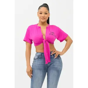 Marvella Fuchsia Tie Front Short Sleeve Tee Shirt