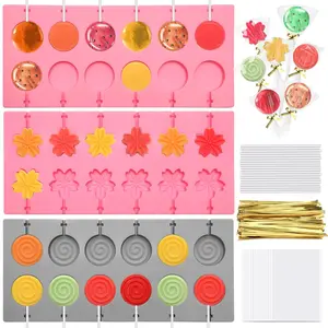 303Pcs Silicone Lollipop Molds Kit, Lollipop Maker Molds Set, Non-Stick Candy Moulds for Chocolate, 3D Flower Silicone Moulds for Hard Candy with 100P Sticks, 100P Candy Bags, 100P Ties