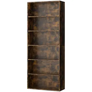 ANNWS Bookcases, Floor Standing 6-Tiers Display Storage Shelves, Tall Bookcase for Office, Black,Freestanding Industrial Ladder