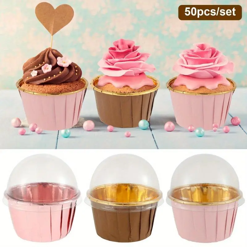 50pcs Foil Cupcake Liners Portable Heat Resistant Aluminum Cake Cups Non-stick Round Aluminum Muffin Liners Easy to Use Cake Molds Baking Supplies Molds for Baking