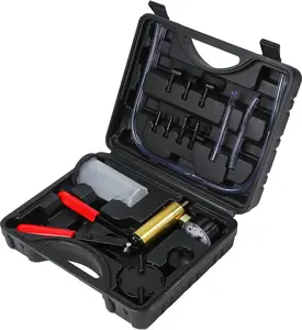 Handheld Vacuum Pump Brake Bleeder Kit with Pressure Gauge, Brake Fluid Bleeding Tool Set with Hoses, Adapters and Reservoir, Automotive Brake Bleeding & Vacuum Diagnostic Test Kit (-Black-)