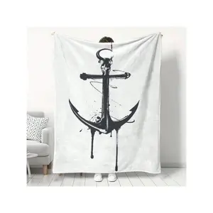 Stylish Black Anchor Dripping Paint Nautical White Throw Blanket