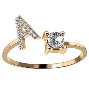 Trending Initial Letter Ring, Zircon, Adjustable Opening, Women's Jewelry, Personalized Eye-Catching Design