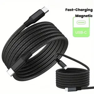 60W Magnetic USB-C Cable for iPhone 17 Pro Max, iPad Pro, Car and Laptop, Self-Winding Coiled Nylon Cord, Fast Charging & High-Speed Data Transfer