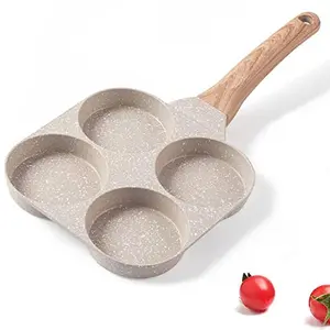 Four-Cup Fried Egg Pan, Medical Stone Non-Stick Frying Pan for Breakfast,Divided Egg Omelet Pans Suitable for Gas Stove and Induction Cooker (3-inch eggs)