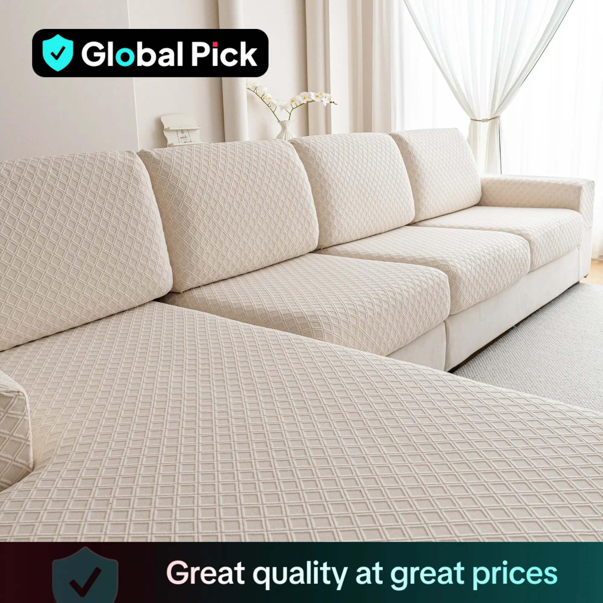 Universal Elastic Sofa Cushion Cover, Modern Anti-Slip Protector for L-Shaped Sofas, Reusable Couch Protector, Woven Weaving Method, Dust Protection