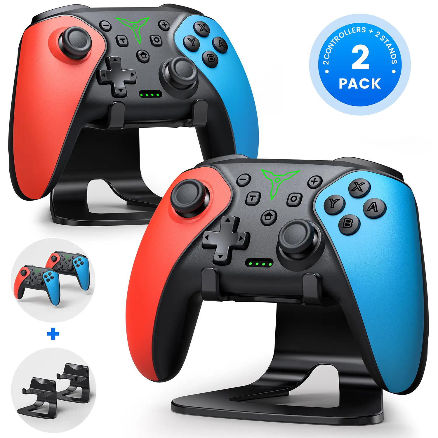 BEBONCOOL 2-Pack Wireless Gamepad for Switch 2 & Switch, with Charging Stands, 6-Axis Gyro, Turbo & Macro Back Buttons, 1000mAh Battery 14Hrs Playtime, USB-C, Compatible with PC/iOS/Android