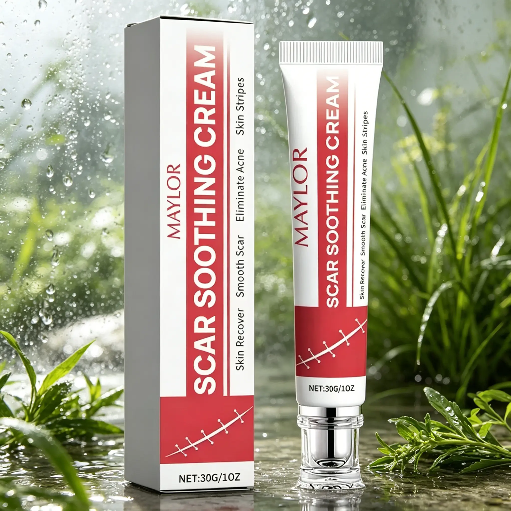 Eliminate Acne Scars & Smooth Skin – MAYLOR Scar Soothing Cream 30g – Helps Recover Damaged Skin – Fades Keloids, Surgical, Burn & C-Section Scars – Daily Scar Fading Cream for Face & Body
