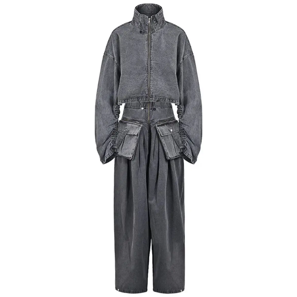 Oversized Crop Top Denim Cargo Set Womenswear Cargo Pants