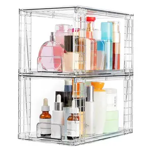 Vtopmart 2-Pack Large Stackable Plastic Storage Drawers, Easy Assembly Acrylic Organizer for Bathroom & Under Sink, Multi-Purpose Use