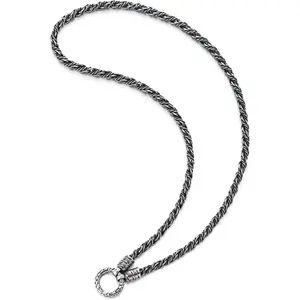 Men's Stainless Steel Rope Chain Necklace, Antique  Twisted Design with Textured Ring Pendant