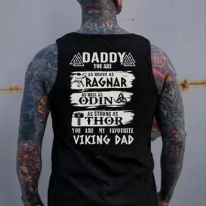 Viking Dad Thor Ragna Odin Epic Valhalla Viking  Black Print Tank Top- Tattoo Street Wear Casual Cotton Shirt, Unisex, Minimalist Style, Trending for Men & Women
