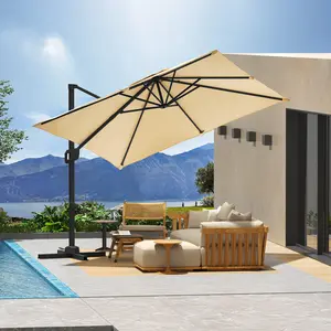 10x10 ft Cantilever Patio Umbrella - 360° Rotation Rectangle Offset Umbrella, Heavy-Duty Aluminum Frame & 50+ UV Oxford Canopy, Outdoor Shade for Patio/Deck/Pool/Backyard