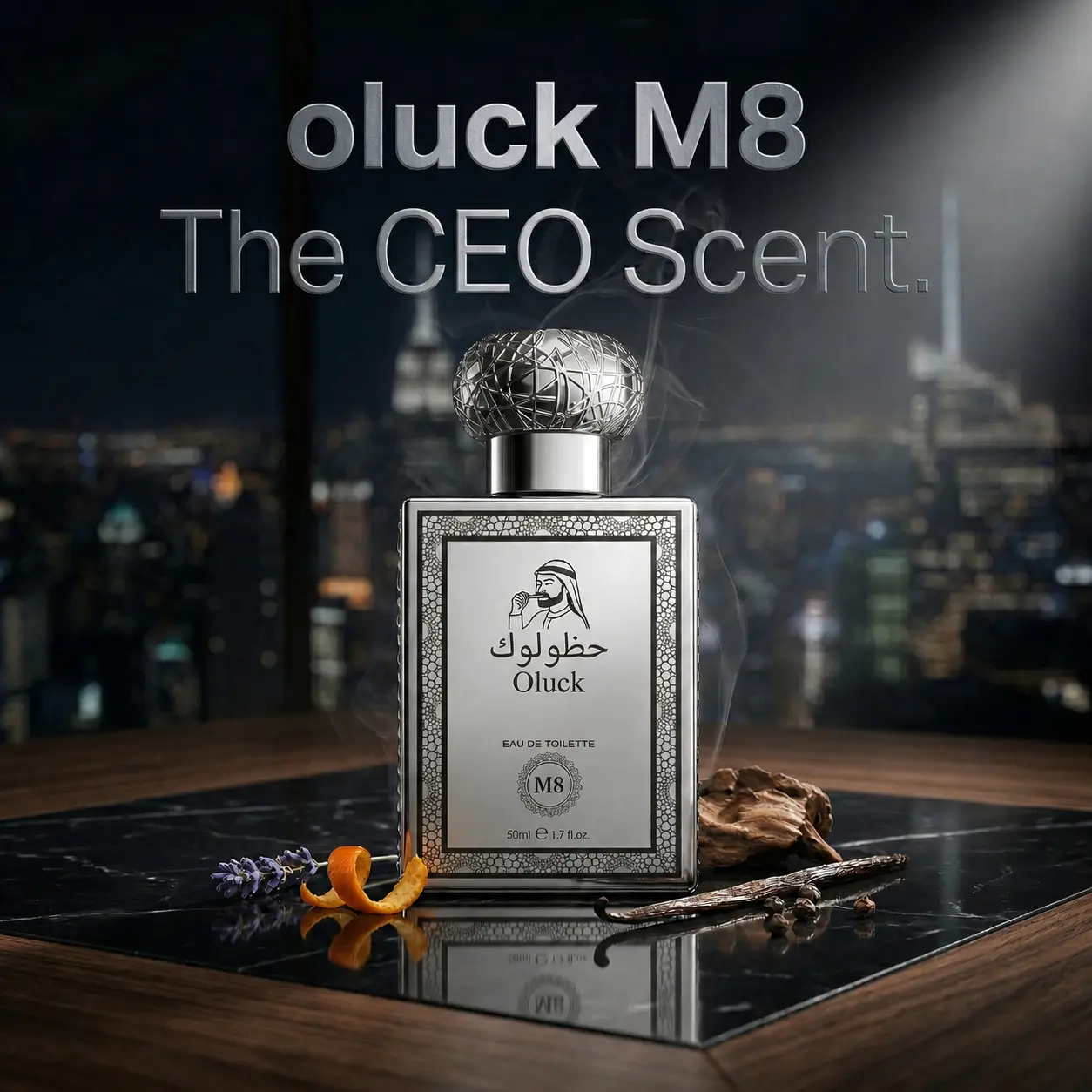 Oluck M8 Masculine Perfume for Men | Spicy Ginger & Grounding Amber | Bold Silver Edition (50ml)