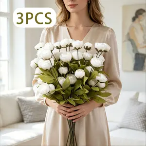 3-Pack Four-Color Realistic Peony Bouquet, 27.5-Inch Artificial Paeonia Fake Flowers, Wedding Decor, Party DIY Corsage, Home Vase Arrangement, Holiday Decoration