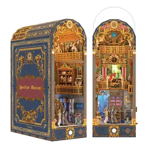 Tonecheer 3D Wooden DIY Book Nook Kit for Adults, Spacetime Museum Themed Bookend Bookshelf Insert with Dust Cover, LED Lights Gift