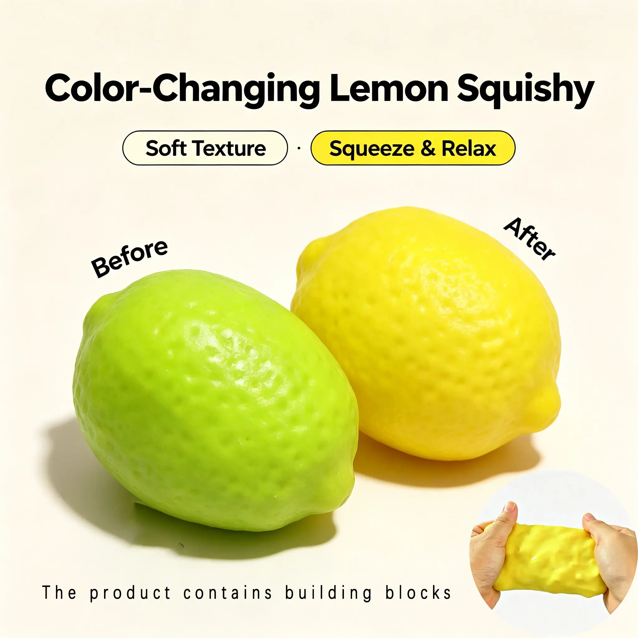 [Crunchy Color Chaging Lemon Squishy] ASMR Fruit Squishies Toy Relaxing Stress Relief