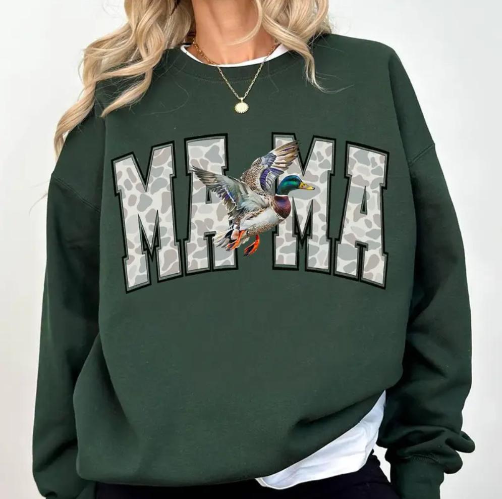 Camo Duck Mama Sweatshirt, Trendy Hunting Tee, Cute Hunting Wife TShirt, Camouflage Mom Shirt, Gift for Her