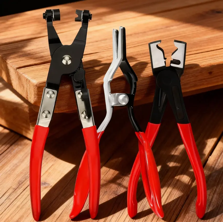 Automotive & Motorcycle Hose Clamp Tool Set Flat-Head Carbon Steel Fuel Line Removal Tool Set Auto Repair Tools Combination Pliers Removal Set Heavy-Duty