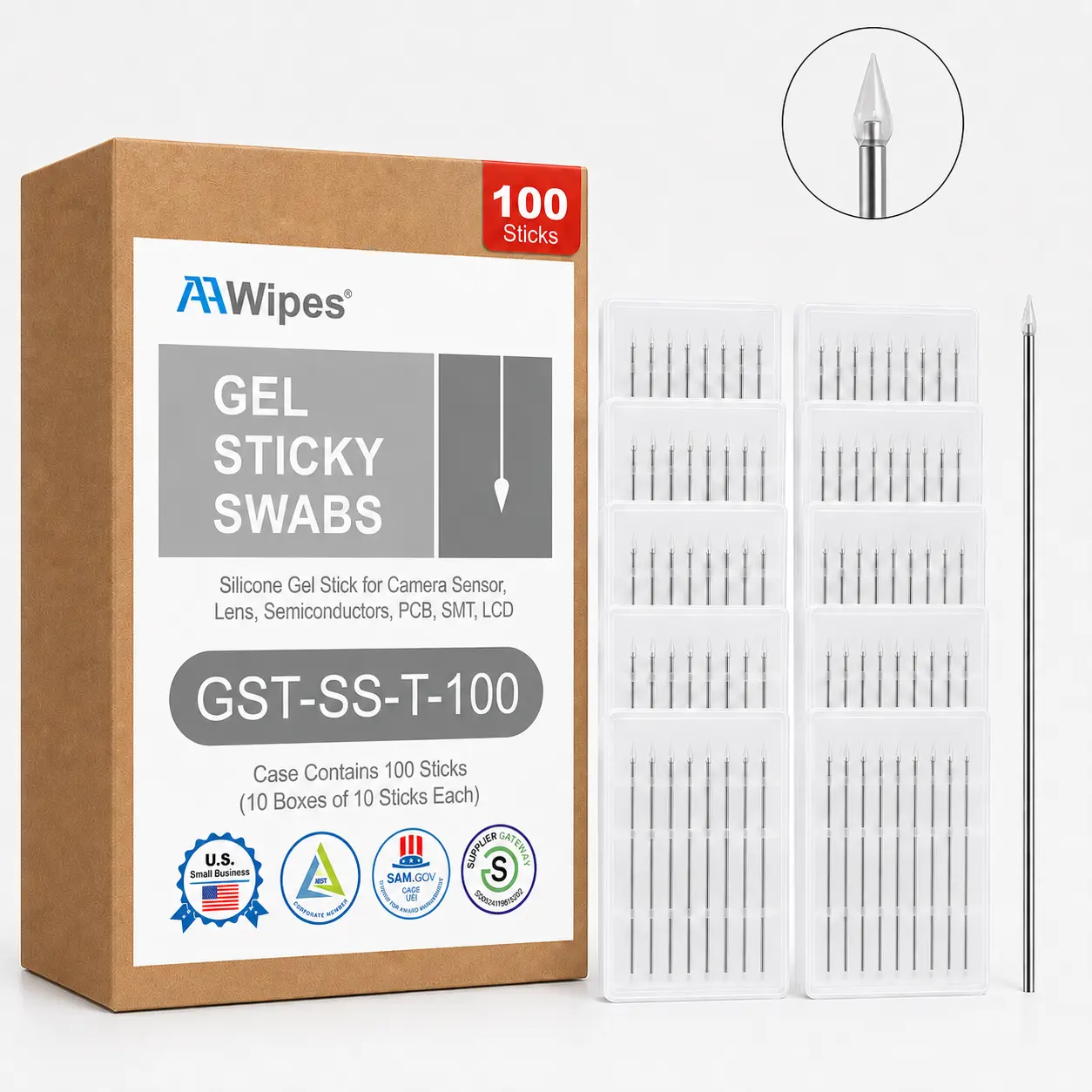 ESD Silicone Gel Swab, Medium Viscosity, 2.0 mm Tipped Head, Transparent, Cat. # GST-SS-T-100